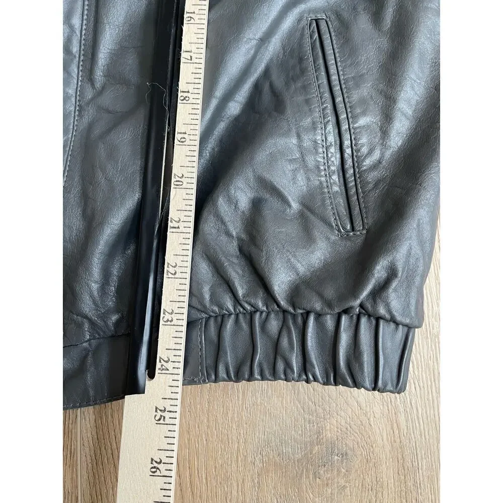 Vintage 80s 90s Men's Moto Leather Jacket Full Zip Hidden Hood No Tag - FLAW